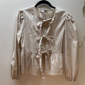 MIOU MUSE Cream & Navy Striped Blouse | Size S | New With Tags